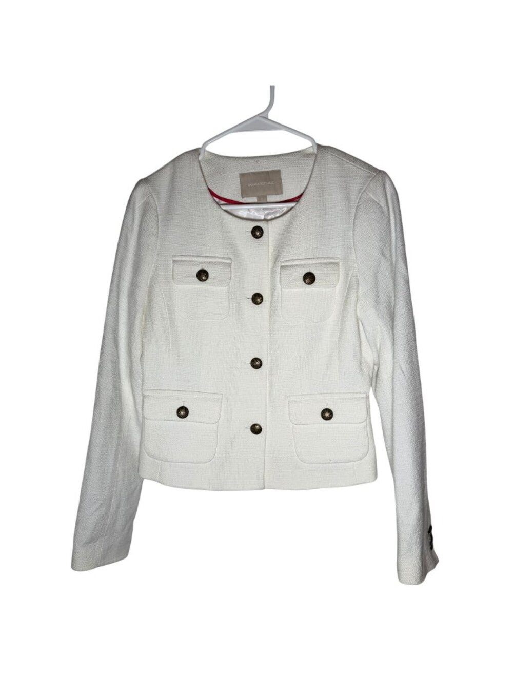 Banana Republic Womens White Textured Button-Front Jacket Size 8